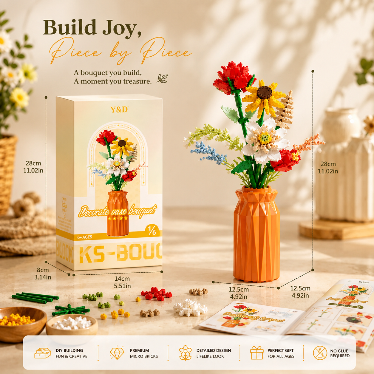 DIY Flower Bouquet Building Block Set With Vase - Creative Home Decor