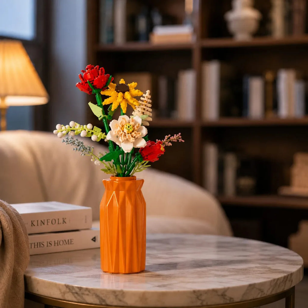 DIY Flower Bouquet Building Block Set With Vase - Creative Home Decor