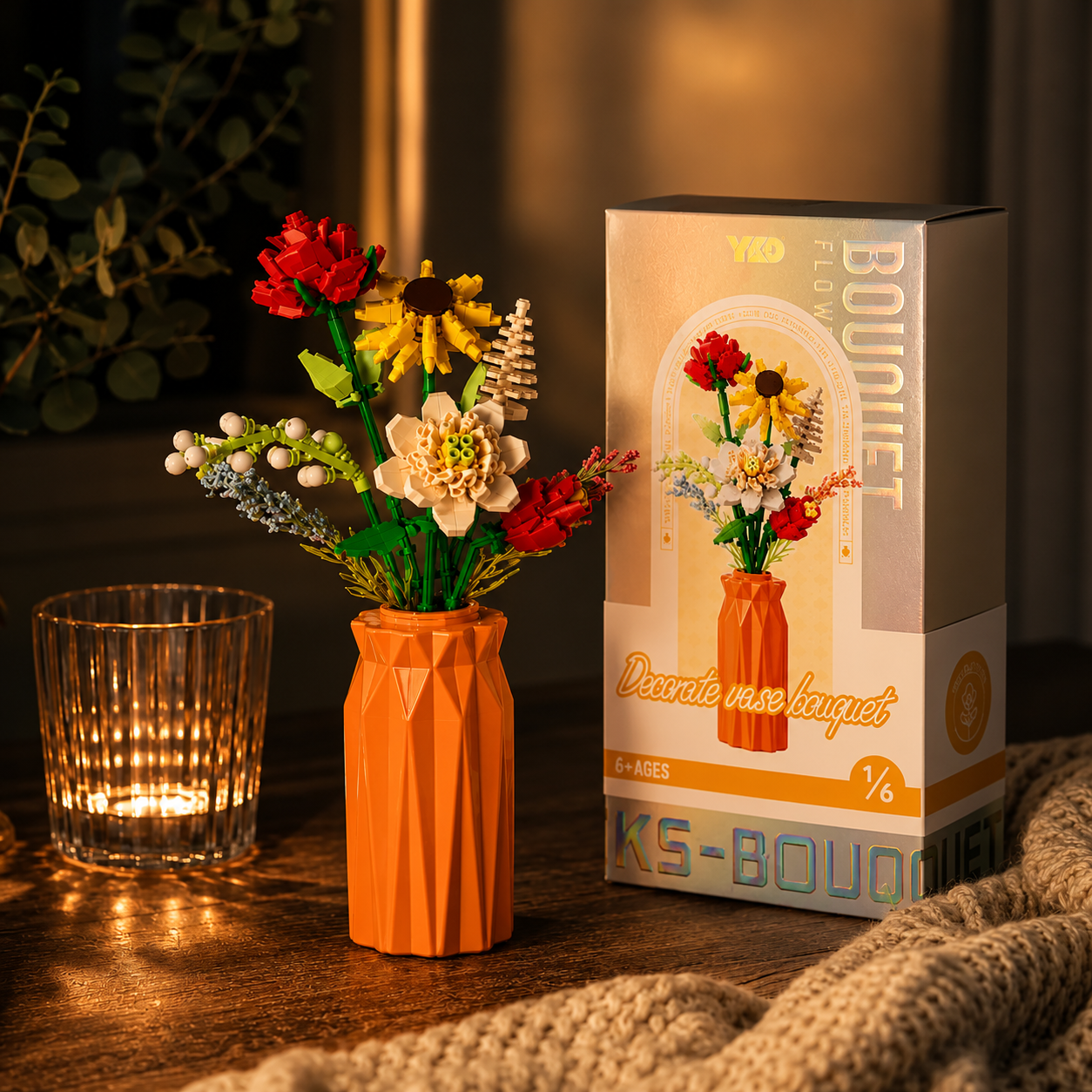 DIY Flower Bouquet Building Block Set With Vase - Creative Home Decor